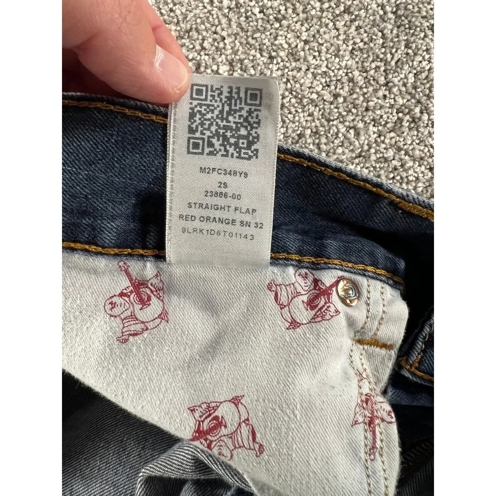 True Religion Straight Flap Jeans Mens 38 Dark Wash Blue Denim